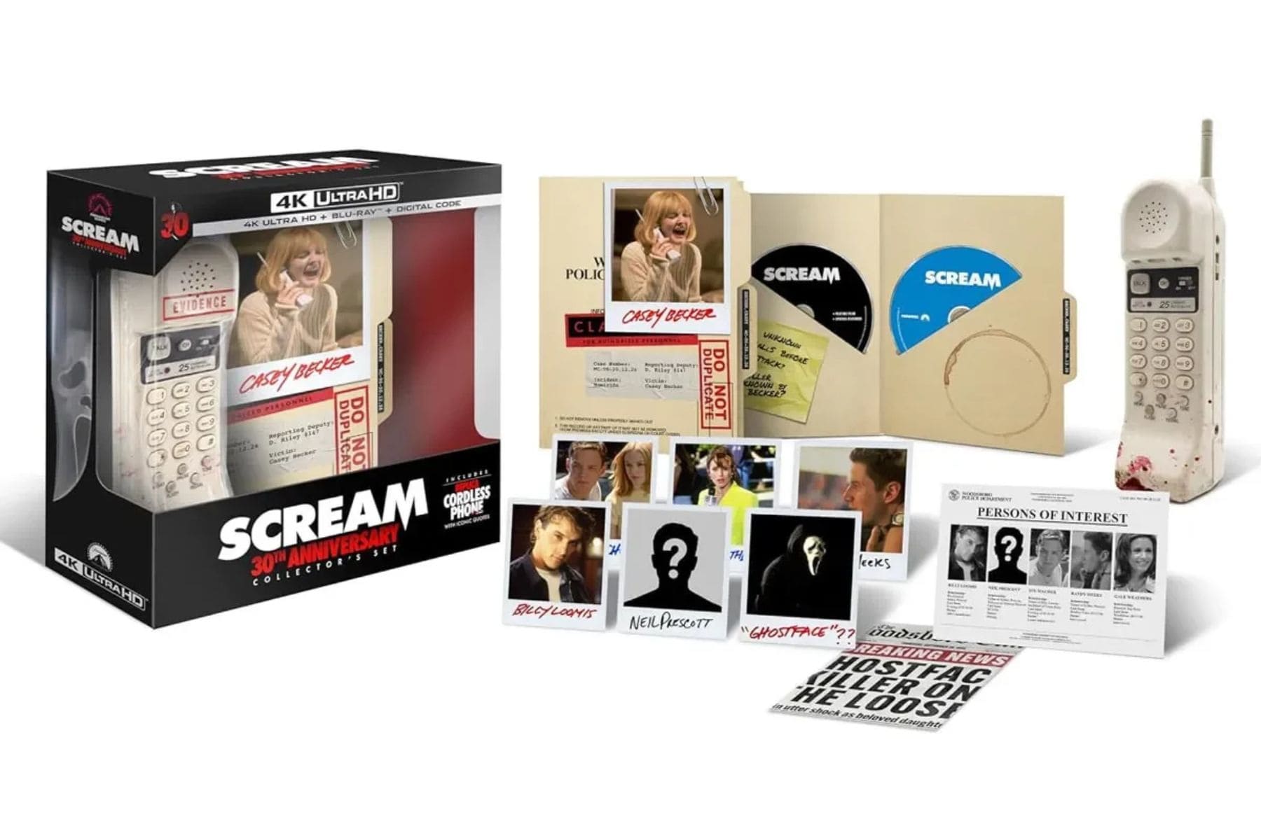 Máscara de Ghostface y elementos de la edición especial de colección de Scream.