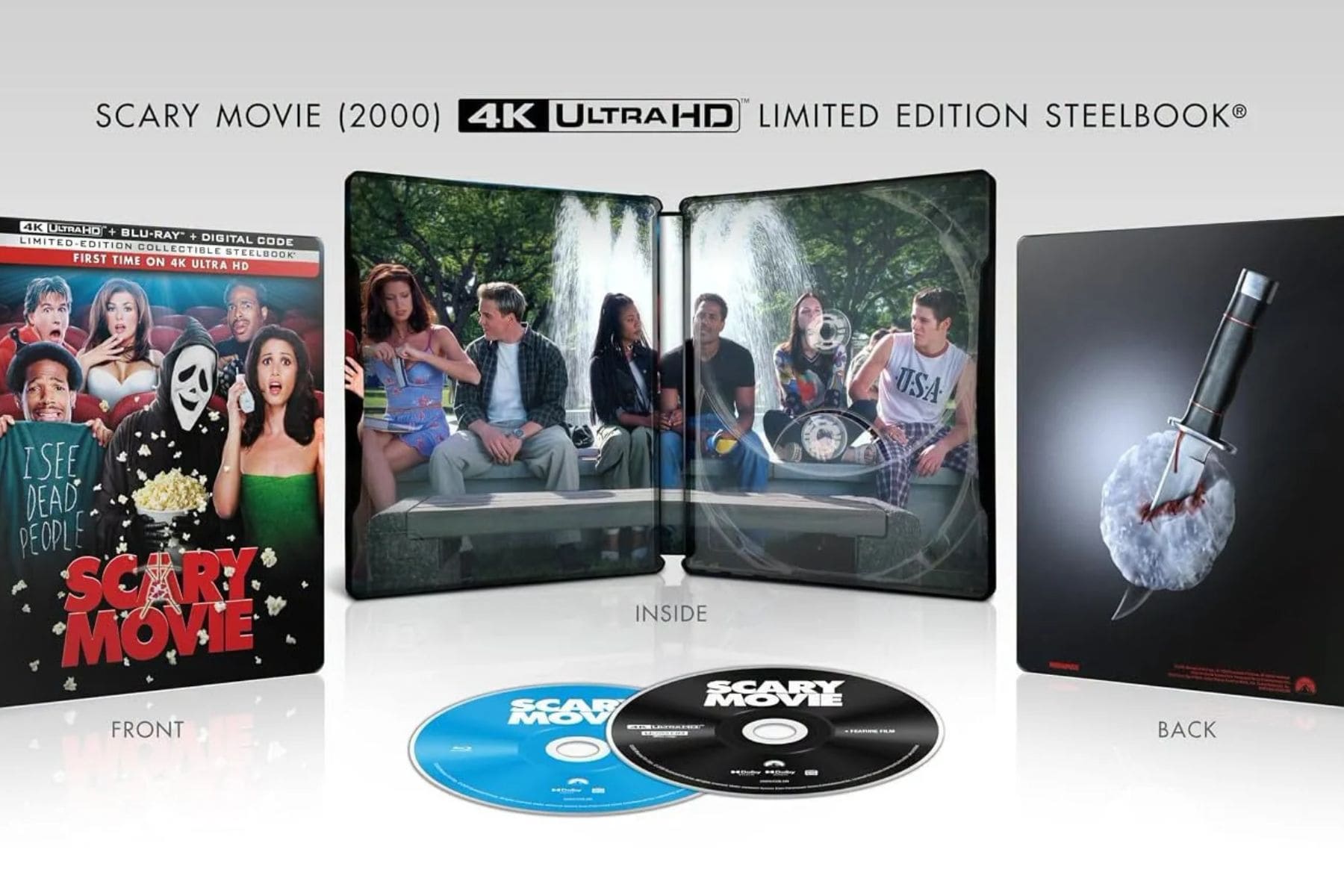 Carátula metálica del Steelbook 4K Ultra HD de la película Scary Movie.