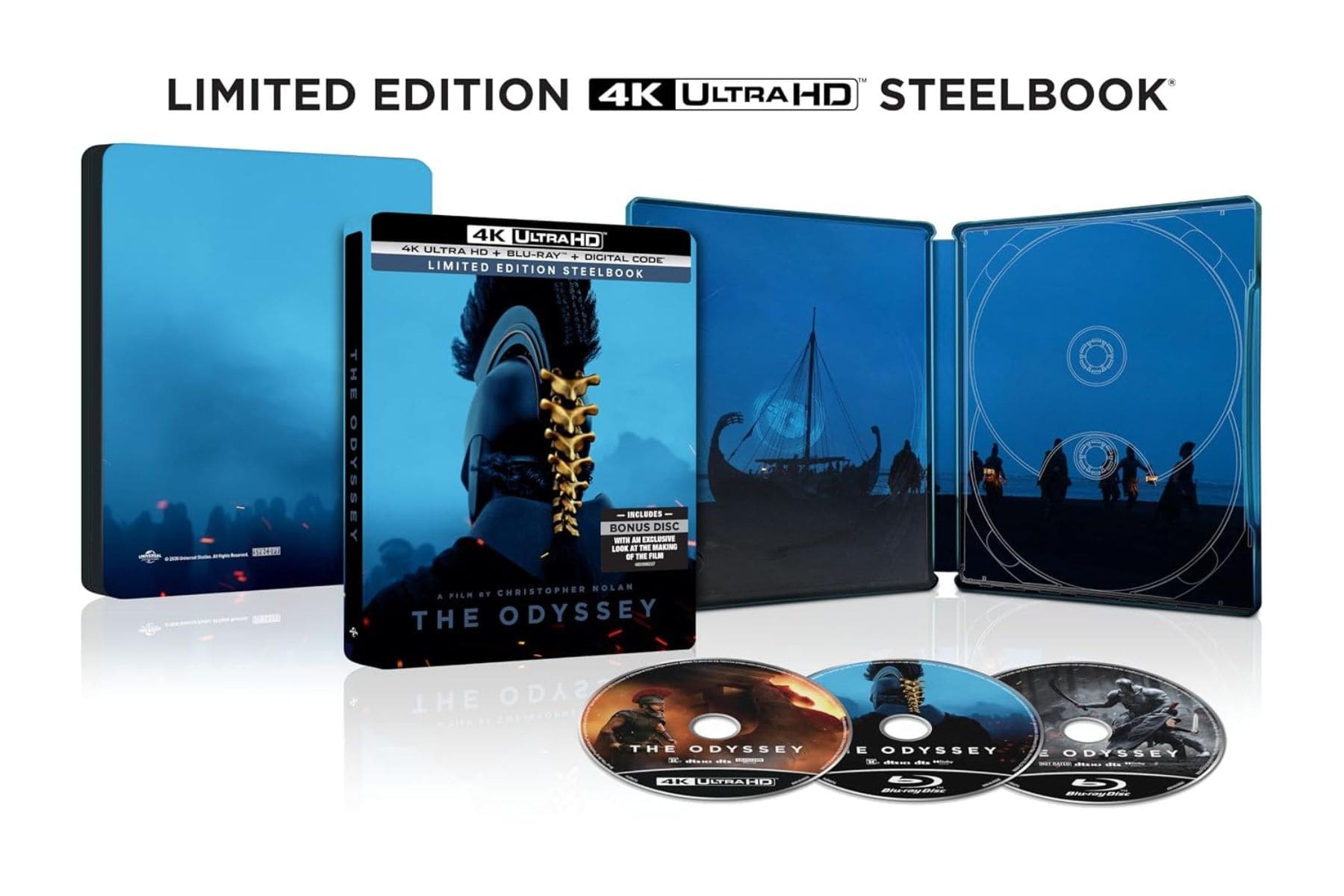 Carátula oficial de la edición metálica Steelbook 4K de The Odyssey.